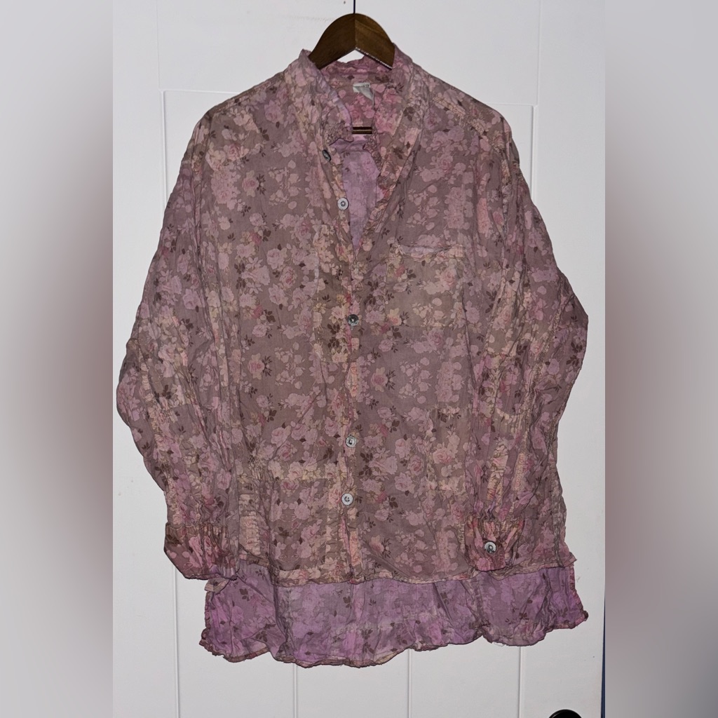 Magnolia Pearl Adison Como La Flor Vintage Pink Floral Print Workshirt Osfm New